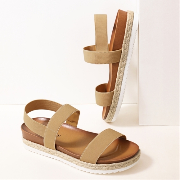 NWB Dream Pairs Camel Tan Rosan Open Toe Strap Espadrille Platform Sandal - Picture 1 of 11